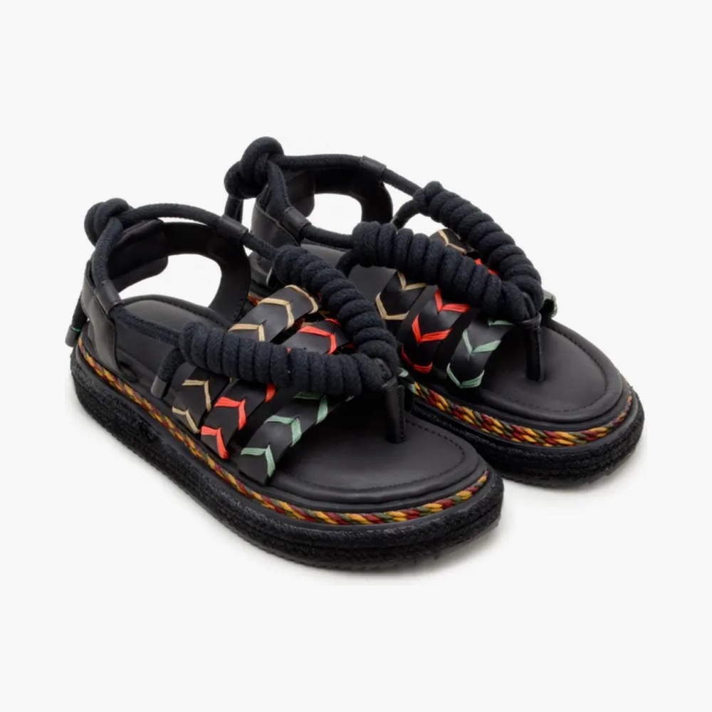 FARM Rio Black Rope Flatform Sandal Braided Wrap Size 6 New